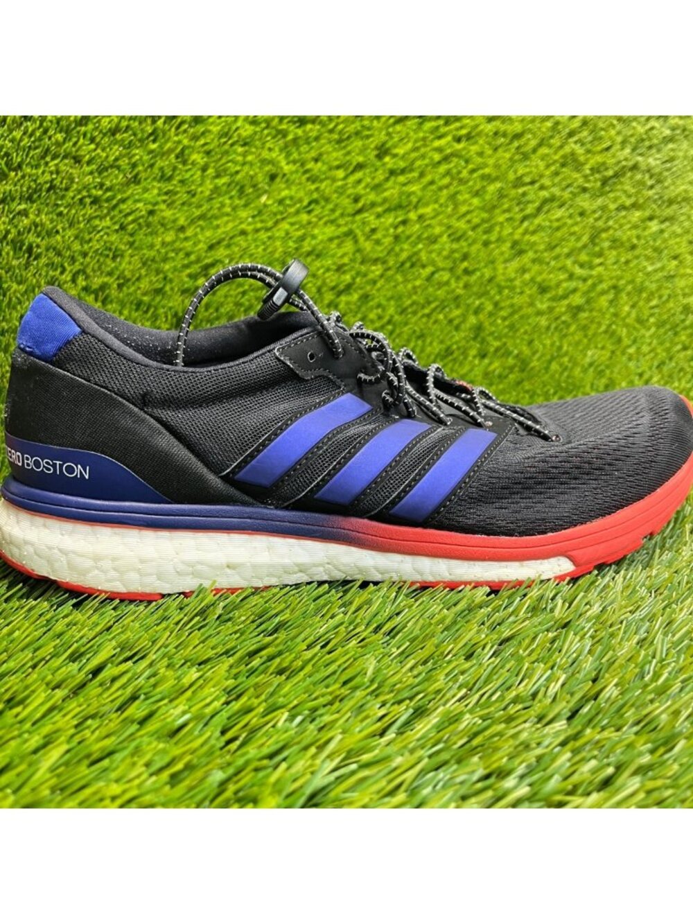 Adidas Adizero Boston 6 Mens Size 9 Black Blue Athletic Running‎ Shoes Sneakers